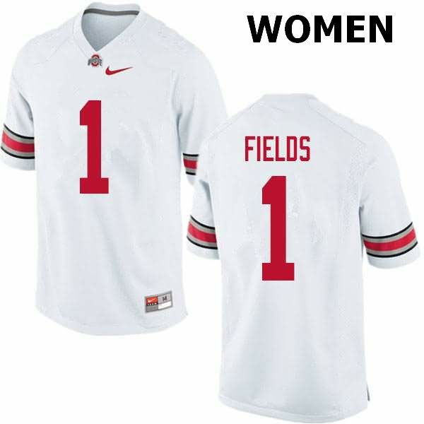 Ohio State Buckeyes Women's Justin Fields #1 White Authentic Nike College NCAA Stitched Football Jersey TC19U40PV